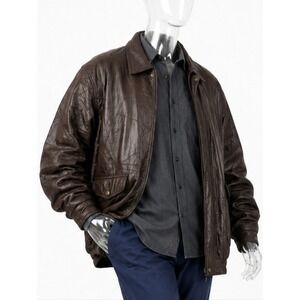 KingSize Patchwork Brown Leather Jacket 90s Grunge Flight Coat VTG SKUCH075